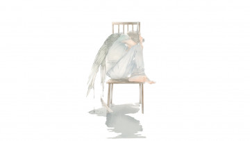 Картинка аниме ангелы +демоны стул капли крылья парень ангел re пистолет арт