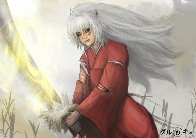 Обои картинки фото аниме, inuyasha, инуяша, арт, полу-демон, парень