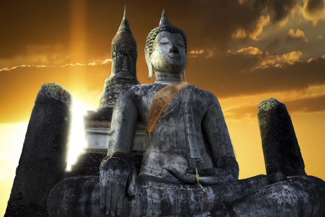 Обои картинки фото города, - исторические,  архитектурные памятники, buddha, сукхотаи, thailand, sukhothai, небо, будда, храм, тайланд