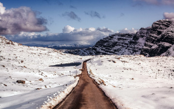 Картинка природа дороги дорога облака горы снег