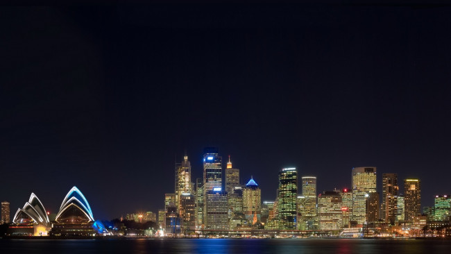 Обои картинки фото города, сидней , австралия, небоскребы, ночь, огни