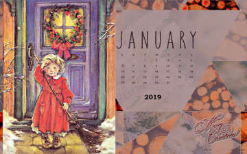 обоя календари, праздники,  салюты, венок, дверь, метла, девочка