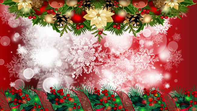 Обои картинки фото праздничные, векторная графика , новый год, снежинки, фон, шары, ветки
