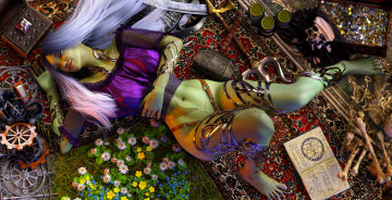 Картинка 3д+графика фантазия+ fantasy девушка фон ковер цветы кости смартфон