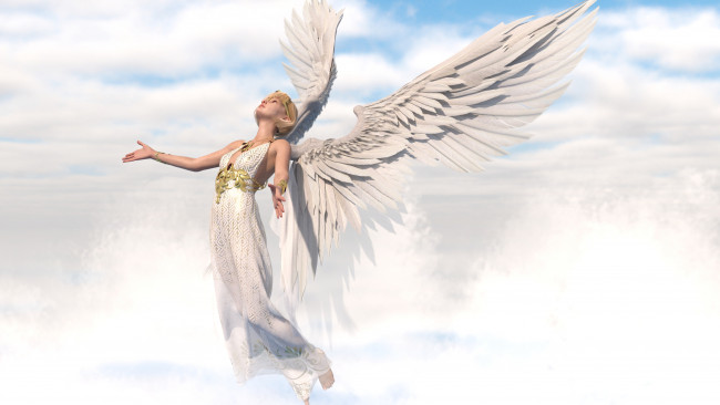 Обои картинки фото 3д графика, ангел , angel, фон, крылья, платье, девушка
