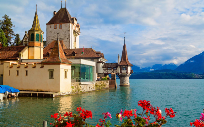 Обои картинки фото города, замок оберхофен , швейцария, oberhofen, castle, lake, thun, switzerland