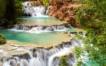 Картинка природа водопады водопад каскад кусты скала