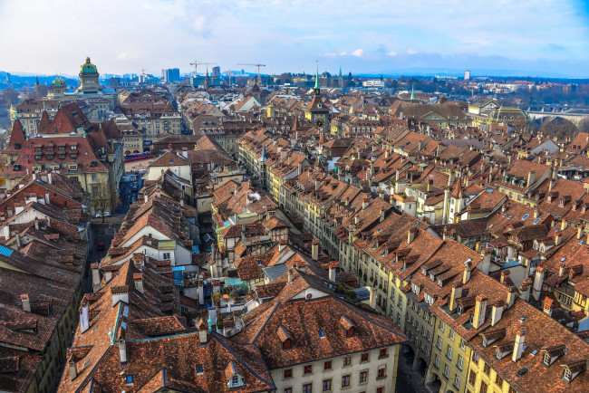 Обои картинки фото города, берн, швейцария, крыши, панорама