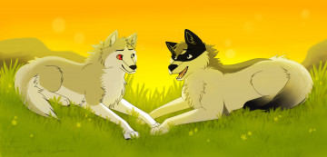 Картинка рисованные животные +сказочные +мифические собаки лето трава