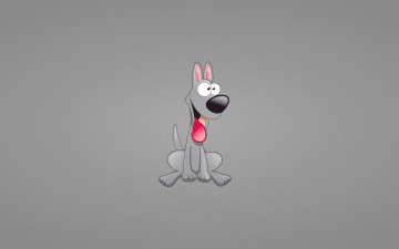 Картинка рисованные минимализм happy сидит dog серый фон язык собака песик