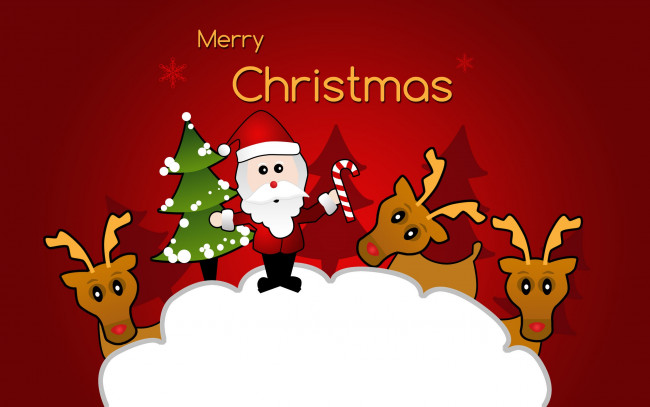 Обои картинки фото праздничные, векторная графика , новый год, снежинки, санта, клаус, елка, олени