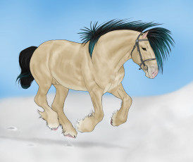 Картинка рисованное животные +лошади снег фон лошадь