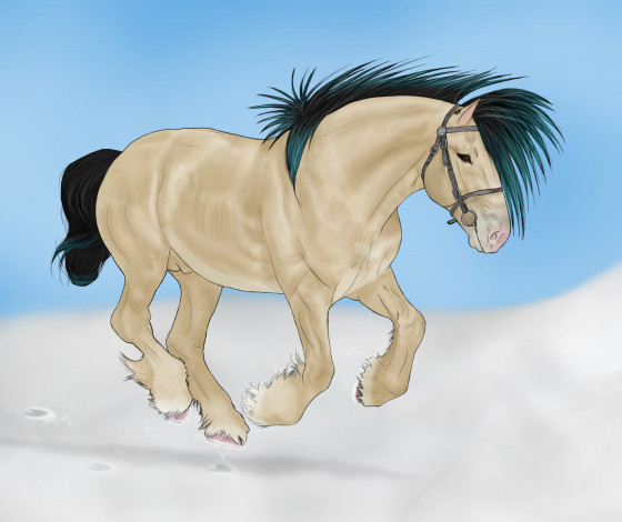 Обои картинки фото рисованное, животные,  лошади, снег, фон, лошадь