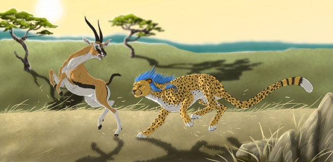 Обои картинки фото рисованное, животные, савана, антилопа, леопард