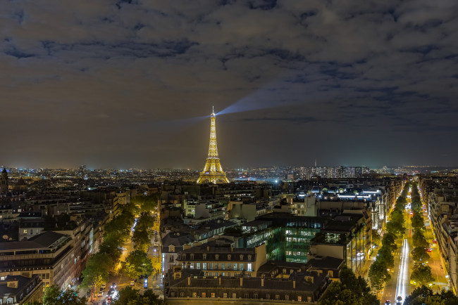 Обои картинки фото eiffel tower, города, париж , франция, панорама, огни, ночь