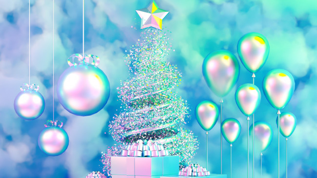 Обои картинки фото праздничные, 3д графика , новый год, с, рождеством, елка, новогоднее, украшение, подарки, автор, мария, зайцева