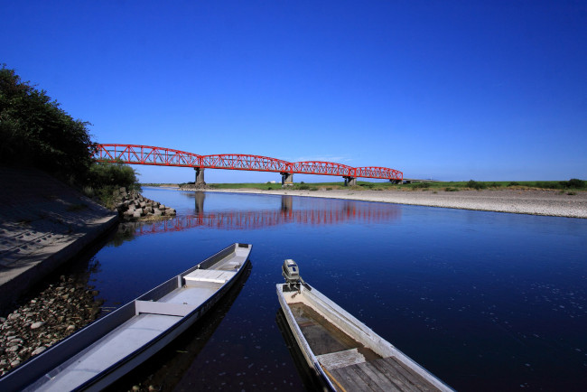 Обои картинки фото города, мосты, лодки, мост, река
