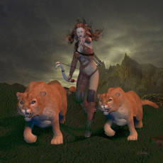 Картинка 3д графика amazon амазонки львы лук девушка