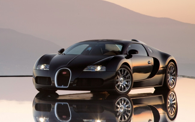 Обои картинки фото bugatti, veyron, автомобили, черный, отражение