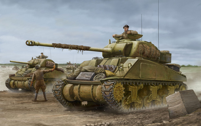 Обои картинки фото рисованные, армия, танк, файрфлай, шерман, firefly, sherman