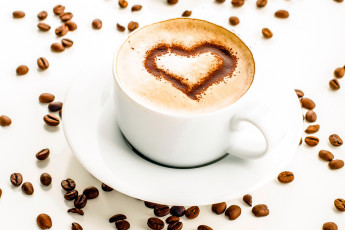 Картинка еда кофе +кофейные+зёрна зерна рисунок сердечко чашка блюдце