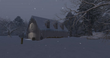 Картинка разное сооружения +постройки деревья дом снег