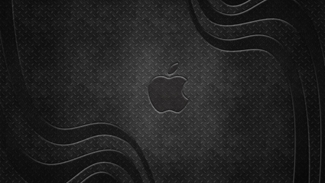 Обои картинки фото компьютеры, apple, металл, серый, волны, рубчик, яблоко, фон, лого