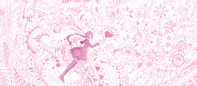 Обои картинки фото аниме, день святого валентина, сердечко, цветы, розово-белое, орнамент, девушка, арт