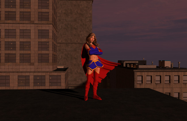 Обои картинки фото 3д графика, фантазия , fantasy, супермен, девушка, фон, взгляд