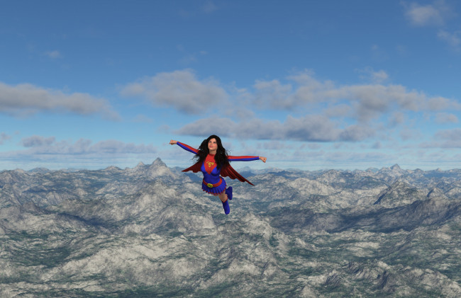 Обои картинки фото supergirl, 3д графика, фантазия , fantasy, полет, супермен, девушка