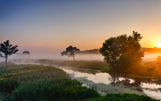 Обои картинки фото природа, реки, озера, пейзаж, туман, утро, река
