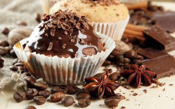 Картинка еда пирожные +кексы +печенье глазурь шоколадная кексы капкейки зерна кофейные бадьян