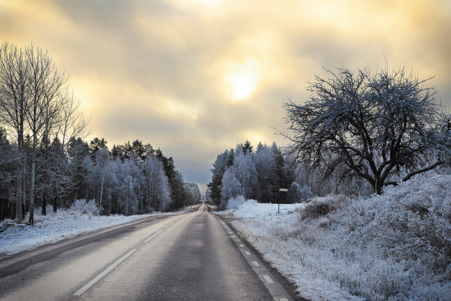Обои картинки фото природа, дороги, дорога, утро, зима