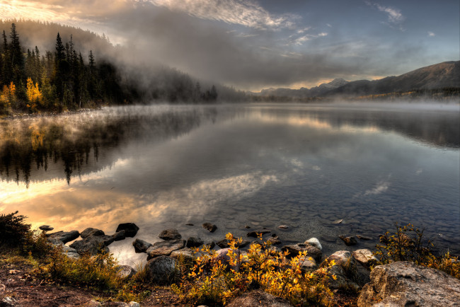Обои картинки фото природа, реки, озера, озеро, пейзаж, туман