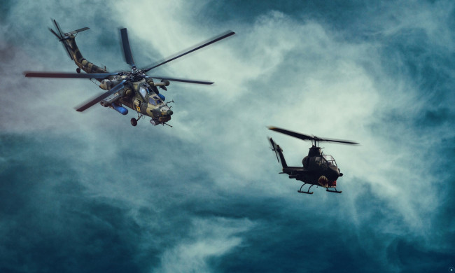 Обои картинки фото ми-28н, авиация, вертолёты, боевой, вертолет, военная, небо, ми28н, ночной, охотник