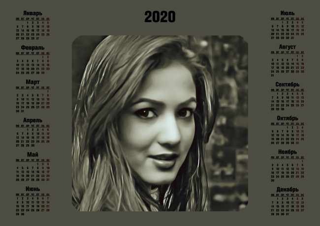 Обои картинки фото календари, компьютерный дизайн, calendar, 2020, взгляд, лицо, девушка