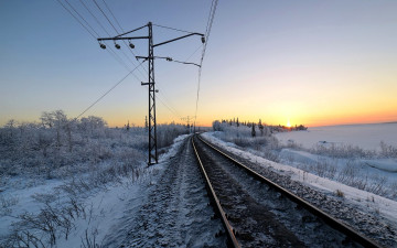 Картинка разное транспортные+средства+и+магистрали снег зима железная дорога столбы