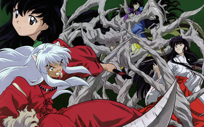 Обои картинки фото аниме, inuyasha, higurashi, kagome, naraku