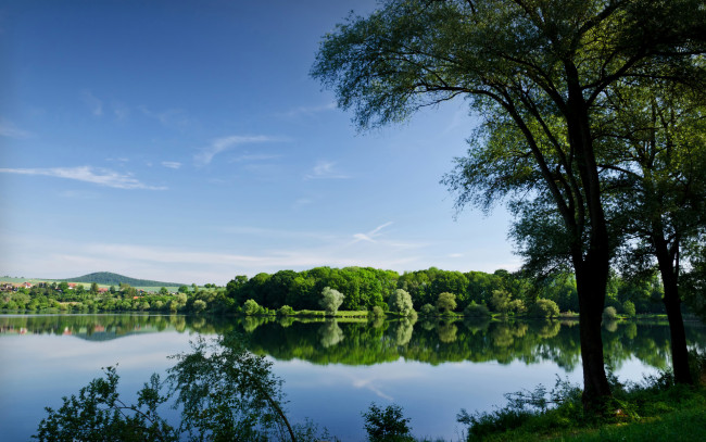 Обои картинки фото природа, реки, озера, пейзаж, небо, деревья, вода, озеро, река