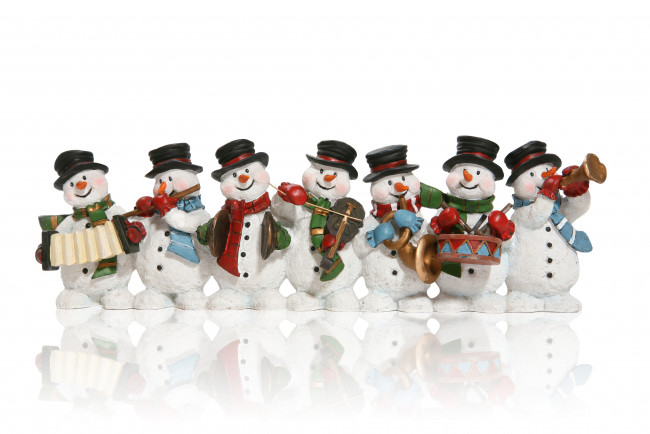 Обои картинки фото праздничные, снеговики, музыкальные, инструменты, оркестр, snowmans, рождество