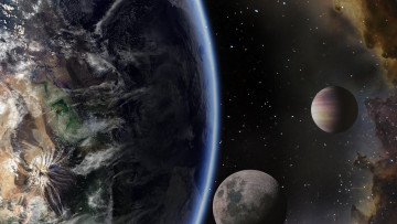 Картинка космос арт планета спутник поверхность