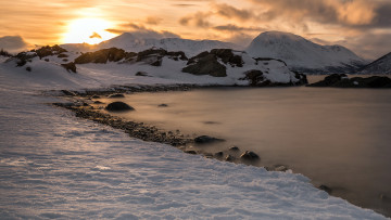 Картинка 3д+графика природа+ nature снег закат норвегия