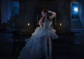 Картинка фэнтези девушки свеча невеста платье фон девушка