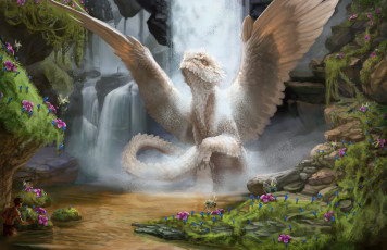 Картинка фэнтези существа фон крылья вода существо