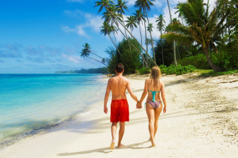 Картинка разное мужчина+женщина пара море берег пляж пальмы тропики