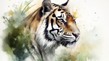 обоя рисованное, животные, тигр, рисунок, фон