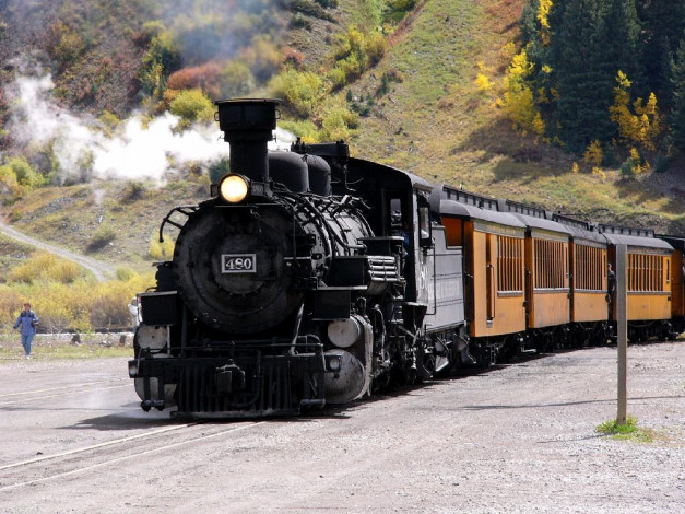 Обои картинки фото durango, silverton, train, arriving, in, техника, паровозы