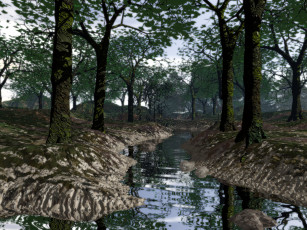 Картинка 3д графика nature landscape природа деревья река