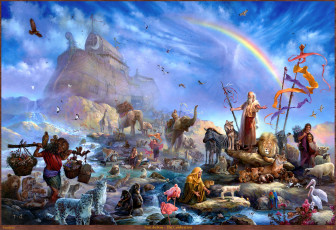 Картинка tom dubois the celebration рисованные спасение радуга арт ной ковчег люди животные ноев