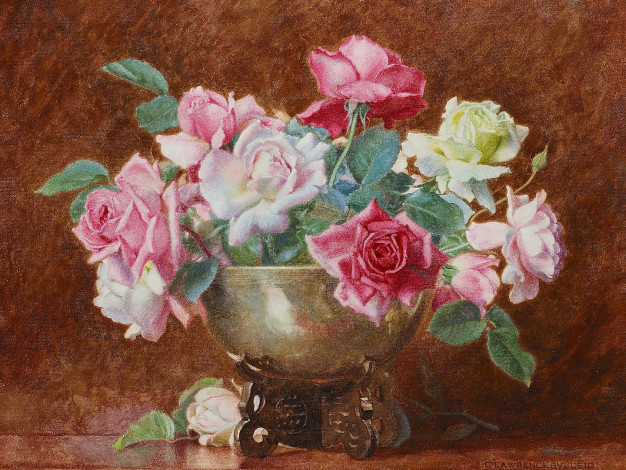 Обои картинки фото george, lawrence, bulleid, рисованные, роза, ваза